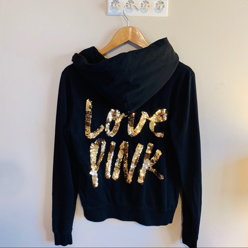 Victoria’s Secret Pink black zip up hoodie, sz M